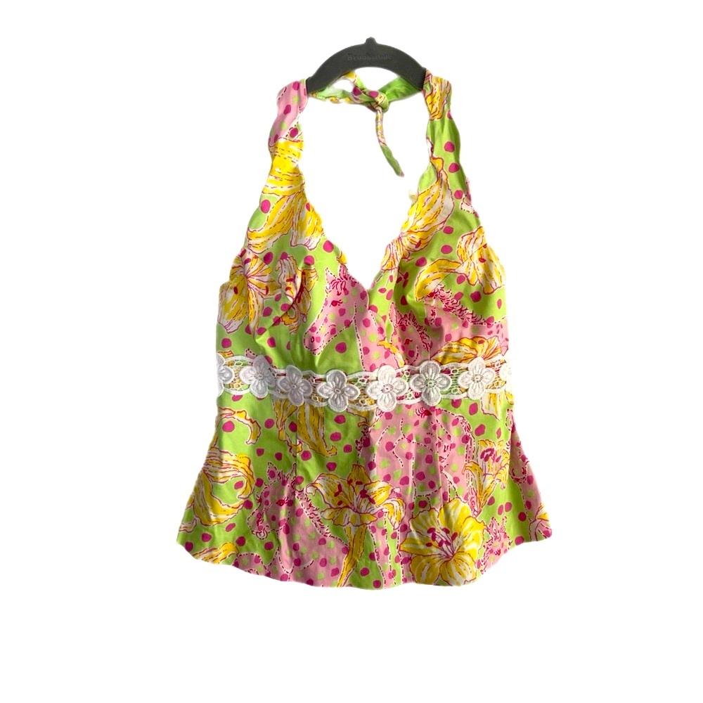 💫RARE🌺Lilly Pulitzer Vintage Halter Top Fillies for Lillies Women’s Sz 10 - EUC